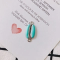 Detail of shell-shaped teal enamel charm with silver plating and double hanging rings - Light Blue-Silver (6#)
