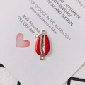 Detail of red shell-shaped enamel jewelry connector with dual rings for DIY making - Red-Silver (9#)