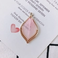 Detail of pink silk thread woven leaf pendant with gold metal frame for DIY jewelry - Pink