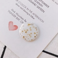 Detailed macro view of white resin round pendant with gold foil flakes for DIY jewelry - Round Gold Foil Pendant (KP2625) / White