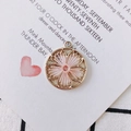 Pink silk woven round flower pendant in gold alloy frame for ethnic DIY earrings - Pink