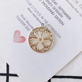 Ethnic style round woven pendant with golden metal frame and cream silk thread diy accessory - Off White