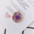 Ethnic gold round pendant with purple silk thread weaving for DIY jewelry making - Purple