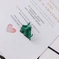 Deep green irregular pleated stud earring with matte finish on decorative paper card - Green