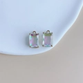 DIY rectangular crystal charms with gradient aurora finish and golden metal base - Aurora Pink Green
