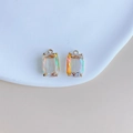 DIY rectangular faceted aurora crystal pendants with gold loops in gradient color - Aurora Orange Yellow