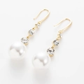 Elegante goldene Tropfenohrringe mit weißen Perlen und funkelnden Strasssteinen für Damen - Strass Kunstperle Anhänger Stil (YLEH-0055-H75) / Gold