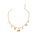 Goldene Weihnachtskette mit Rentier, Weihnachtsmann, Perle und bunten Anhängern - Gold (YLXL-0562-Gold)