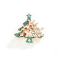 Spilla ad albero di Natale dorata con strass verdi e rossi scintillanti su fondo bianco - Stile Albero di Natale Fiocco di Neve (YLXZ-0013-Gold) / Oro