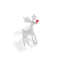 Spilla natalizia a forma di renna argentata con cristalli e una perla rossa - Argento (YLXZ-0026-Silver)