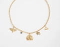 Gold multi-element necklace with Egyptian scarab, evil eye, and pyramid pendants - Gold