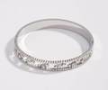 Silver stainless steel open cuff bracelet with hollow star patterns and white cubic zirconia - Steel