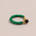 Handmade emerald green Vajra knot braided ring with gold thread and round charm - 1 Piece / Dark Green