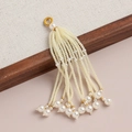 Elegant multi-strand pearl tassel pendant with gold woven ring for jewelry making - Tassel Pendant (kp6695) / Cream White (2#)