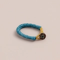 Handmade lake blue braided knot ring featuring a dark brown textured resin bead detail - 1 Piece / Ink Blue