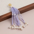 Handmade beaded tassel charm with light purple crystal beads and white pearls - Tassel Pendant (kp6695) / Light Purple (3#)