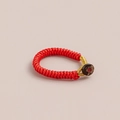 Handmade red braided cord ring with gold wire wrap and decorative dark brown button - 1 Piece / Red
