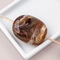 Oval coffee marble resin bead with large hole for DIY jewelry making and crafts - Single / Coffee Brown Marble Texture (1#)