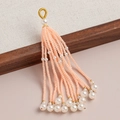Handmade beaded tassel charm featuring peach seed beads and white faux pearls - Tassel Pendant (kp6695) / Pink Orange (4#)