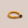 Handmade golden braided cord ring with natural brown wood button closure - 1 Piece / Gold