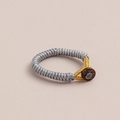 Handcrafted grey braided rope ring with gold thread accents and a brown wood button - 1 Piece / Gray