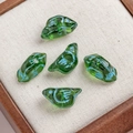 Five green Czech glass bird beads with blue hand-painted details for DIY jewelry making - 1 Piece / Grass Green (9#)