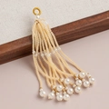 Pendentif gland en perles crème fait main avec perles blanches et boucle tissée jaune - Pendentif à Gland (kp6695) / Beige (10#)