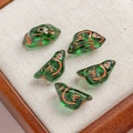 Set of five vintage bird-shaped dark green Czech glass beads with bronze accent lines - 1 Piece / Dark Green (10#)