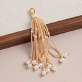 Pompon en perles de rocaille crème avec perles blanches et anneau en fil doré - Pendentif à Gland (kp6695) / Beige (11#)