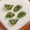 Five vintage green bird-shaped Czech glass beads with gold hand-painted wing details - 1 Piece / Emerald Green (12#)