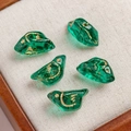 Five emerald green bird-shaped Czech glass beads with gold foil for DIY jewelry making - 1 Piece / Emerald (13#)