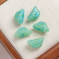 Five light green translucent Czech glass bird beads with blue etched wing details - 1 Piece / Pale Green (18#)