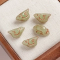 Five vintage green glass bird beads with bronze engraved lines for DIY jewelry making - 1 Piece / Light Green (19#)