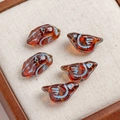 Amber glass bird beads with blue details for DIY jewelry making on linen background - 1 Piece / Reddish Brown (20#)