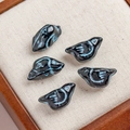 Five vintage black bird Czech glass beads with blue metallic feather details for DIY jewelry - 1 Piece / Glossy Black (29#)