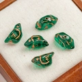 Five vintage emerald green Czech glass bird beads with bronze-line detailing for DIY jewelry - 1 Piece / Emerald Green (32#)