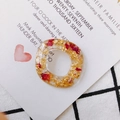 Detailed macro view of clear resin pendant featuring gold foil flakes and dried red petals - Vintage Gold Foil Red Dried Flower Round Style (3#)