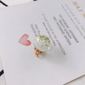 Pastoral style clear glass bead pendant with white dried flowers and gold metal cap - White (1#)