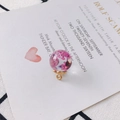 Pastoral glass bead charm with pink dried flowers and golden metallic hoop base - Pink (5#)