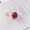 Pastoral clear glass bead with dried red flowers and gold metal pendant bail - Dark Red (Style 8)