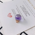 Pastoral clear glass bead pendant with purple preserved flowers and gold bail - Purple (10#)