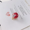 Handmade clear glass sphere pendant with red dried flowers and gold metal loop - Red (13#)