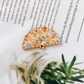 Ciondolo in legno a forma di ventaglio con motivo floreale per gioielli fai-da-te - Floreale Intagliato Arancione-Verde (7#)