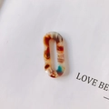 Oval hollow acrylic pendant with brown marble tortoise pattern and blue spots - 4# Blue and Brown Tortoiseshell
