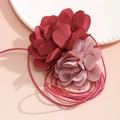 Elegant burgundy and dusty pink fabric rose accessory with fine braided cords - Rose Red