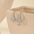 Detailed close-up of silver fan-shaped earring hooks with cubic zirconia micro-pave setting - White Gold Pave Fan Style (MYYX00575)
