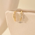 Macro detail of gold-plated earring hooks with micro-pave zircons and 1.6cm size guide - Gold Pave Row Arc Style (MYYX00591)