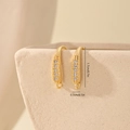 Detailed view of 18K gold plated earring hooks with white zircon inlay and 1.7cm height - Gold Grain Pave Style (MYYX00578)