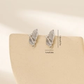 Detailed view of silver leaf earrings with crystals and size markings 1.8cm by 1cm - Platinum (MYYX00619(e-E26))