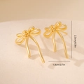 Detail view of gold bow earrings showing 2.3cm height and 1.8cm width with tiny crystal - Gold Bowknot Flower Cluster Style (MYYX00655)
